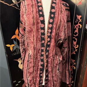 Vintage Bohemian Pink Red and Black Open Cardigan